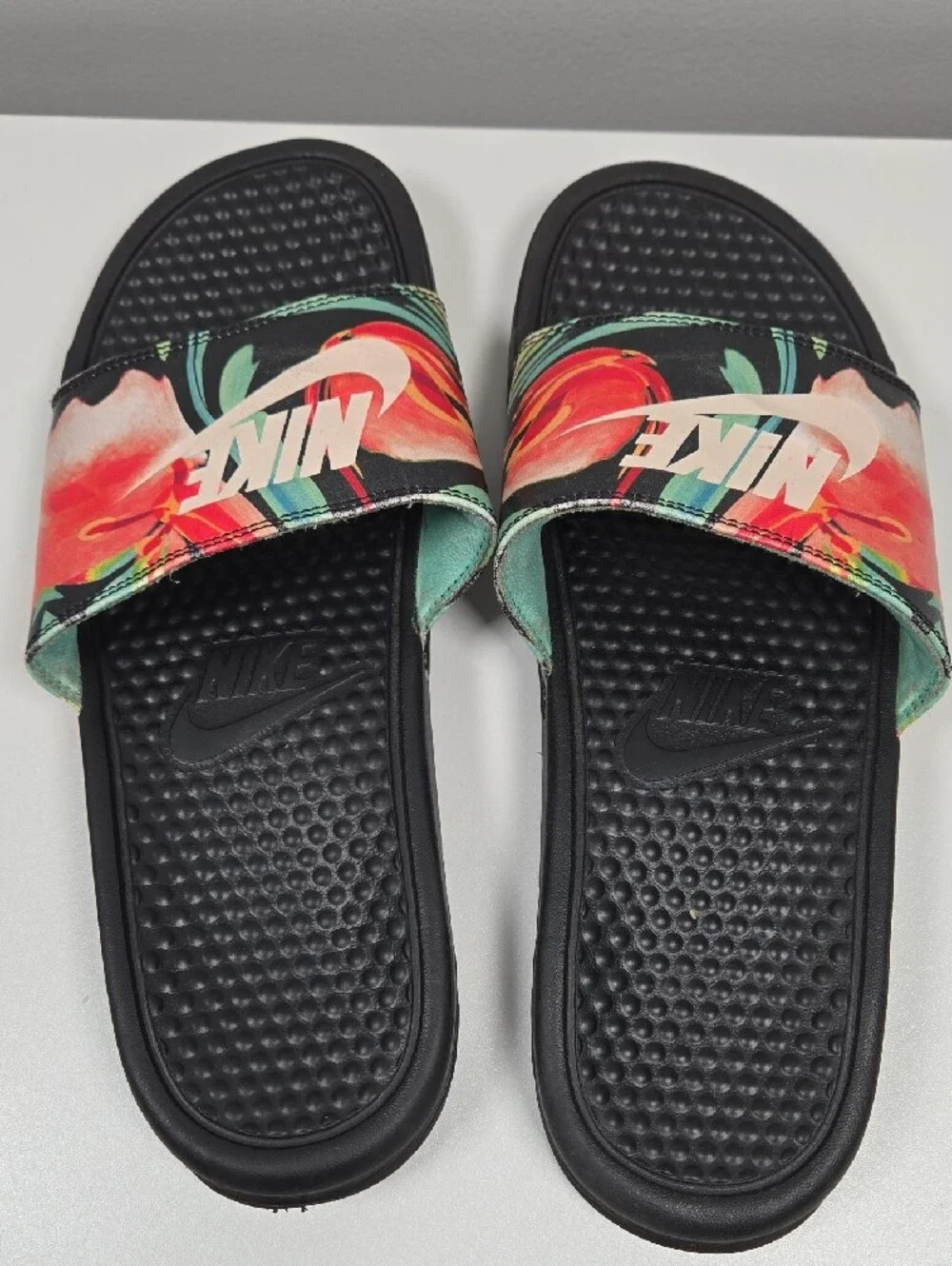 Nike Black Slides with Multicolor Strap